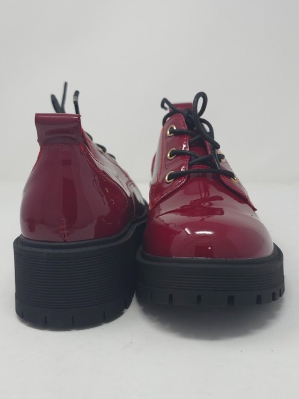 Chunky Faux Leather Platform Oxford Patent  Red Pat Trendy Lug Sole Lace Up - Picture 4 of 10